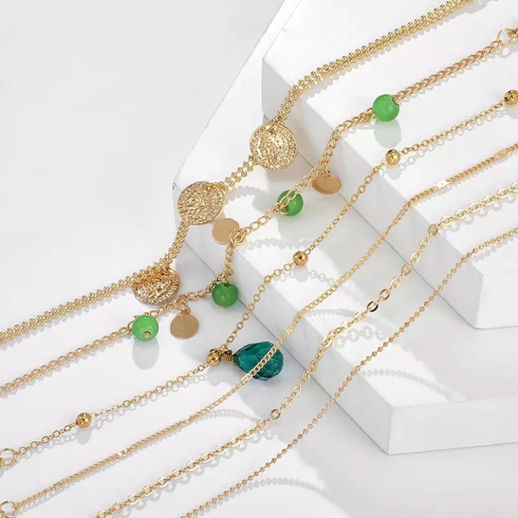 Gold Chain Bead Crystal Boho Bracelet Set - Picture 4 of 6